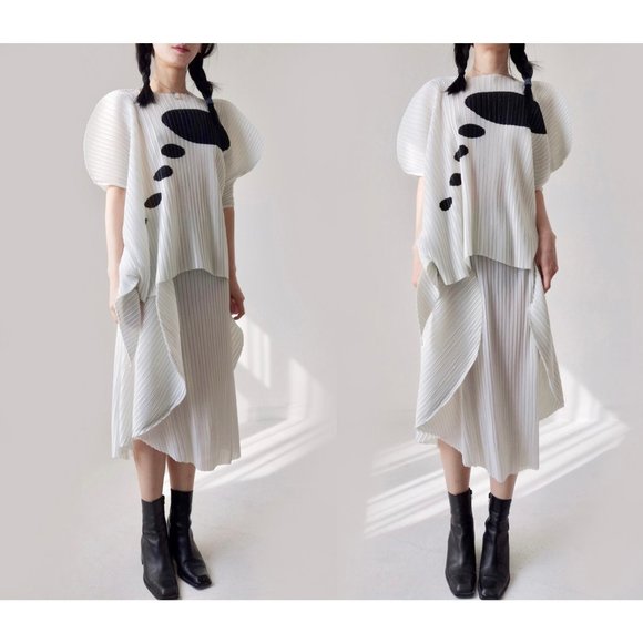 Issey Miyake Pleats please beige dress set top skirt 2 piece - Picture 7 of 10